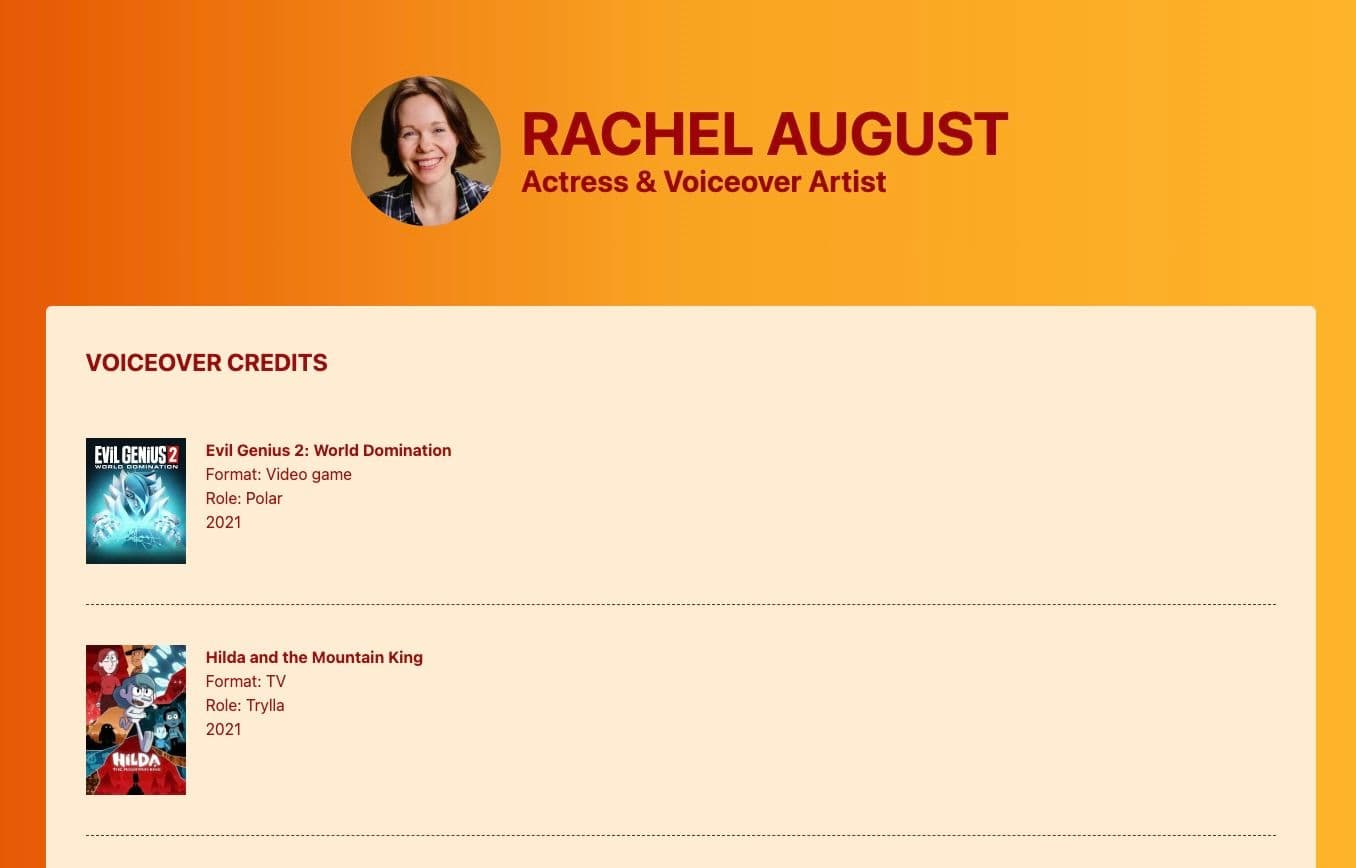 screenshot of Rachel August website